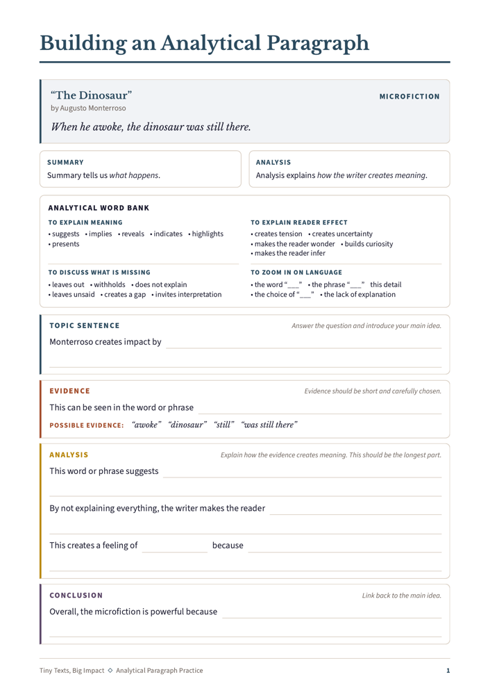 Arbeidsark: Building an Analytical Paragraph — modellert eksempel